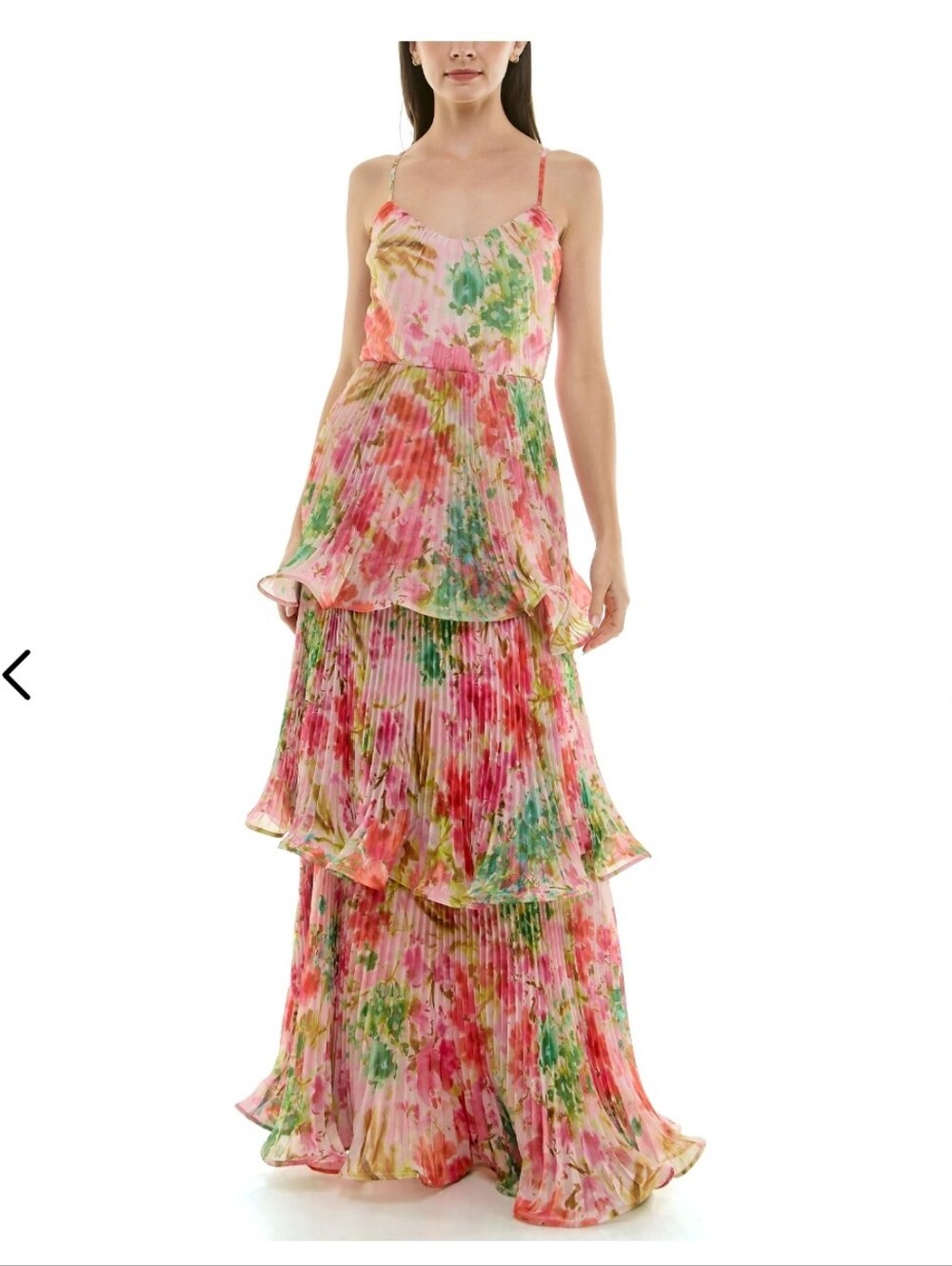 NWT Taylor Floral Pleated Tiered Maxi Dress Pink Green Size 4 $248 Romantic